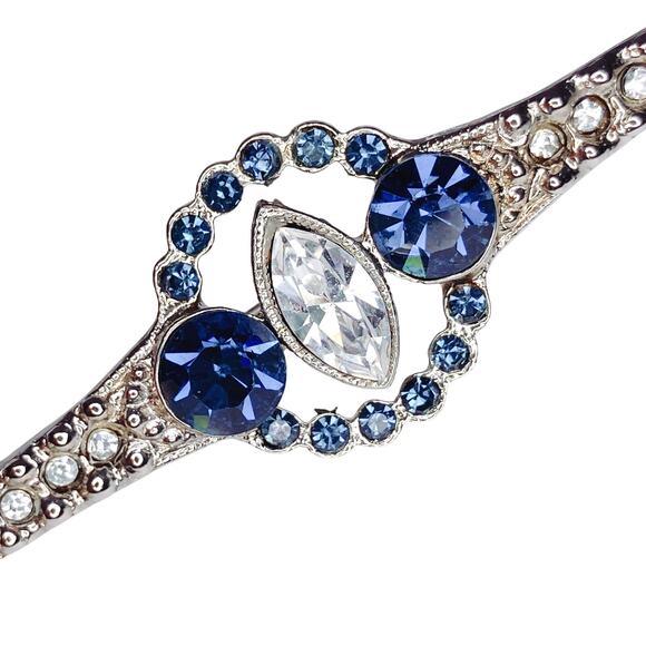 Vintage Mid Century Blue Rhinestone Bar Brooch Edwardian Revival Elegant Pin - Picture 3 of 11